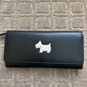 Radley London Heritage Large Flapover Wallet Black Card Holder Scottie Dog NWOT